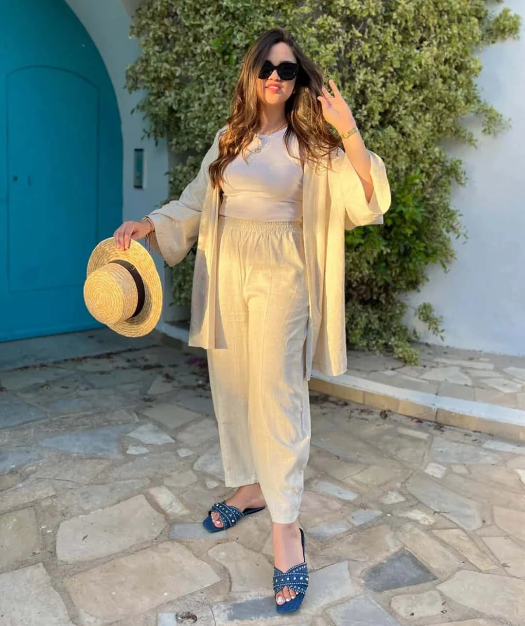 Ensemble kimono court en lin