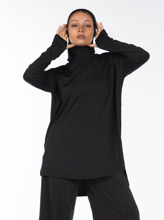 Rawnaqe Long-Sleeve HI-Dri Sports Loose Top - Black