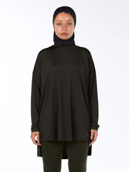 Rawnaqe Long-Sleeve HI-Dri Sports Loose Top - Brown