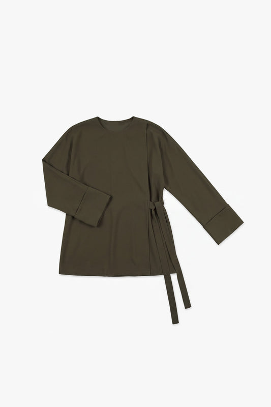Khaki Powder Touch Crepe Side Wrap Two-Piece