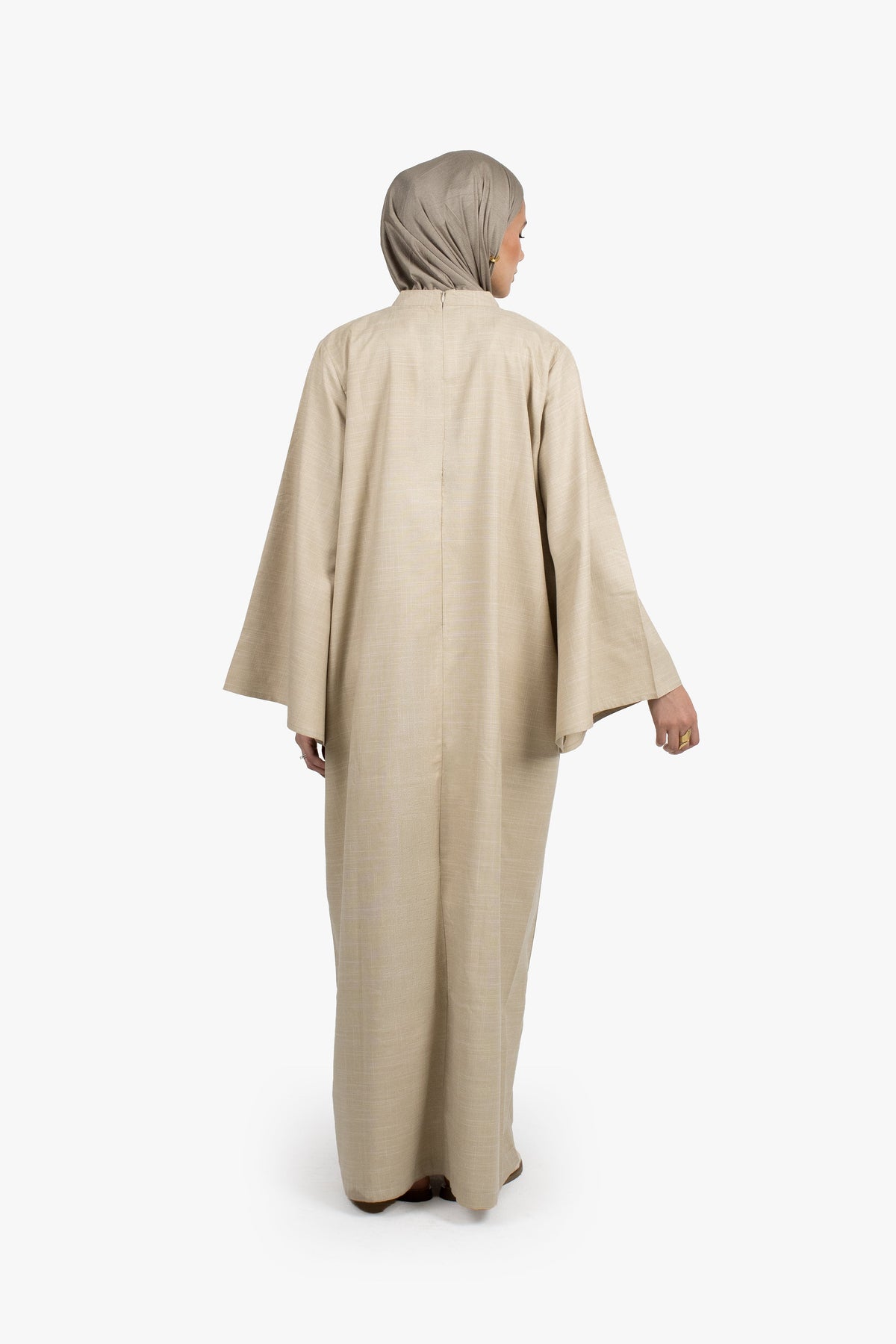 Beige Cotton Blend Tassel Abaya