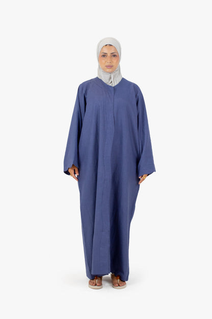 Pale Blue Linen Cotton Wave Open Abaya