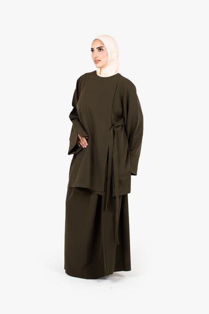 Khaki Powder Touch Crepe Side Wrap Two-Piece