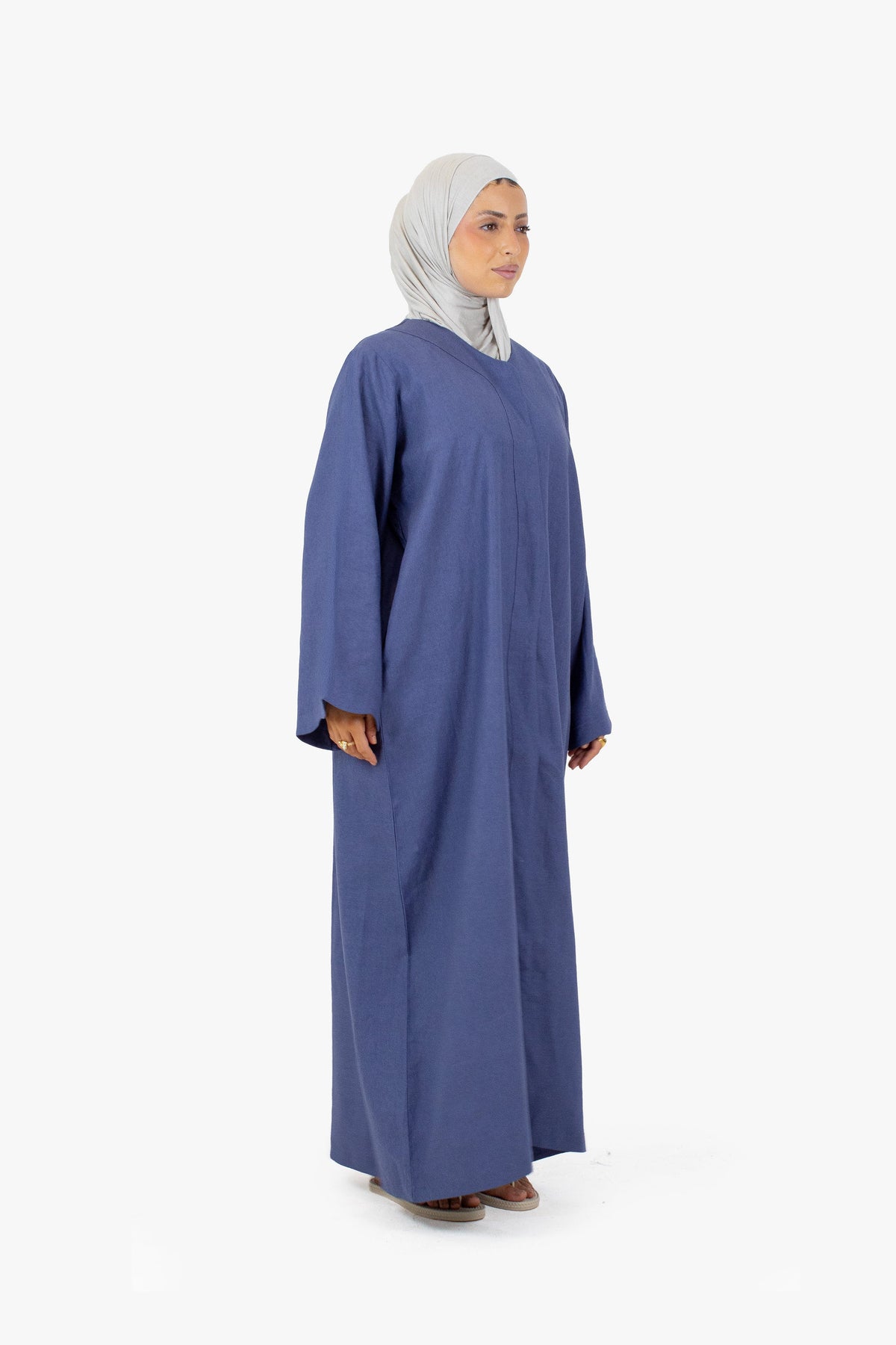 Pale Blue Linen Cotton Wave Open Abaya