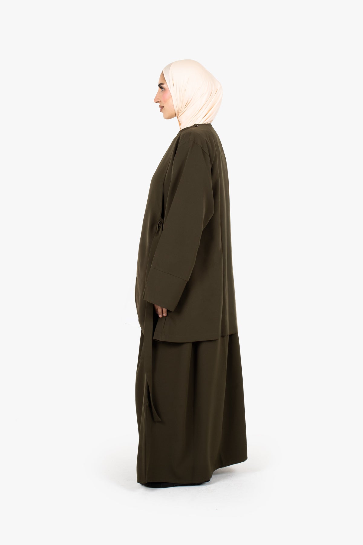 Khaki Powder Touch Crepe Side Wrap Two-Piece