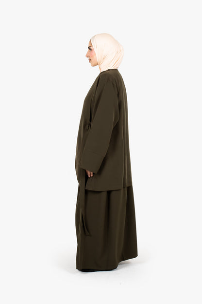Khaki Powder Touch Crepe Side Wrap Two-Piece
