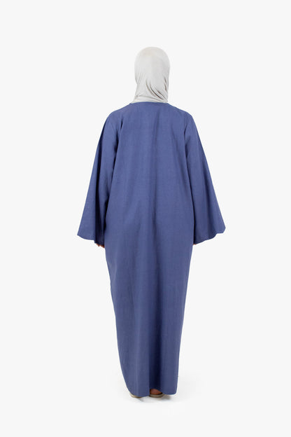 Pale Blue Linen Cotton Wave Open Abaya