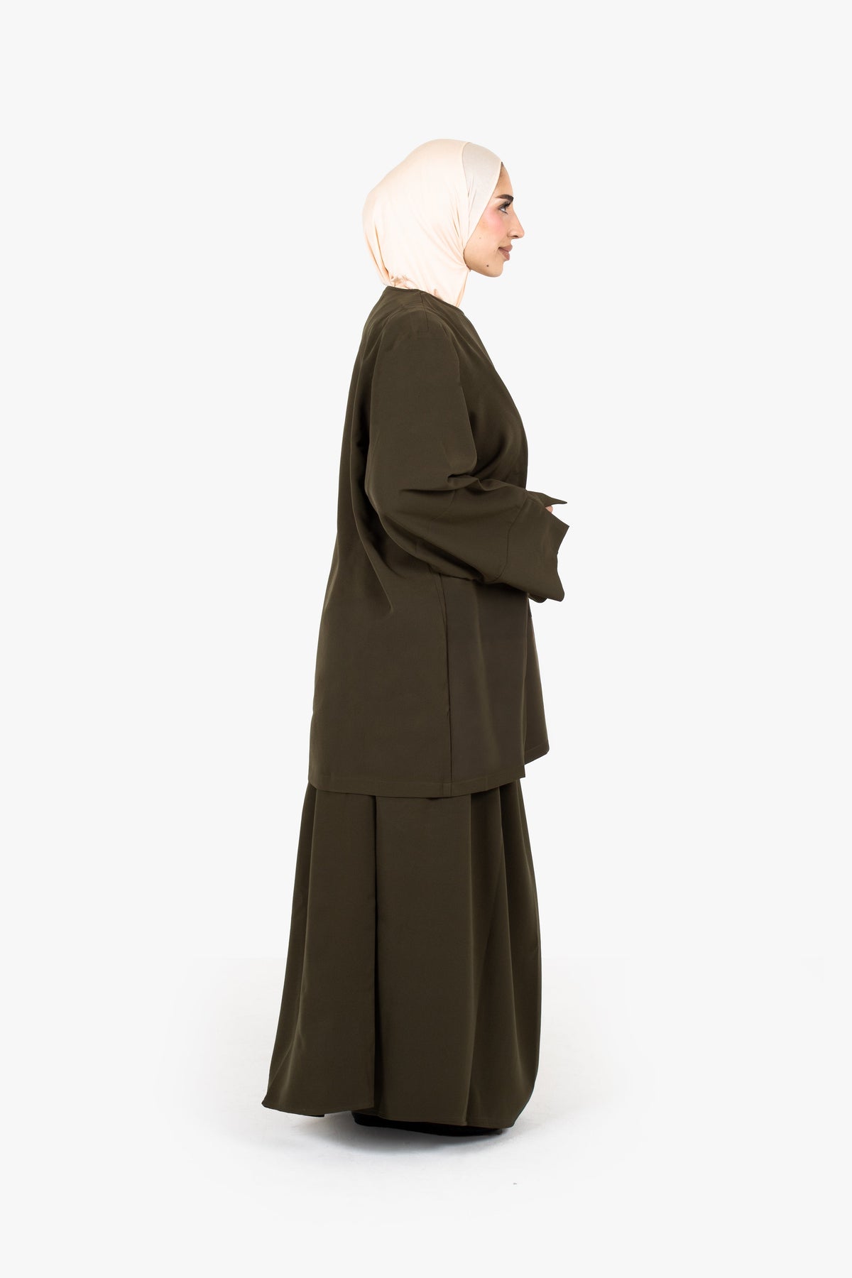 Khaki Powder Touch Crepe Side Wrap Two-Piece