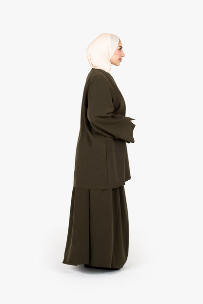 Khaki Powder Touch Crepe Side Wrap Two-Piece