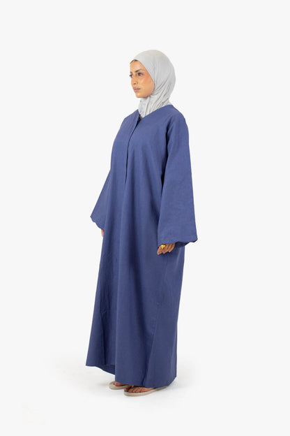 Pale Blue Linen Cotton Wave Open Abaya