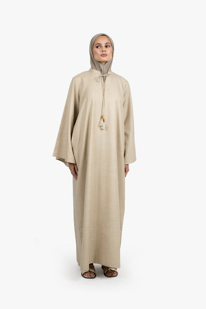 Beige Cotton Blend Tassel Abaya