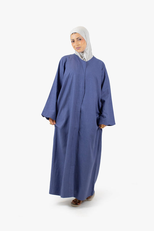 Pale Blue Linen Cotton Wave Open Abaya