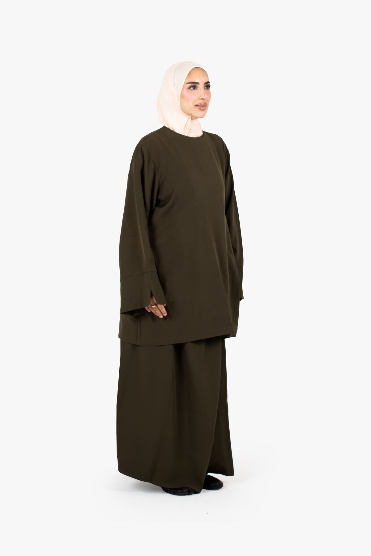 Khaki Powder Touch Crepe Side Wrap Two-Piece