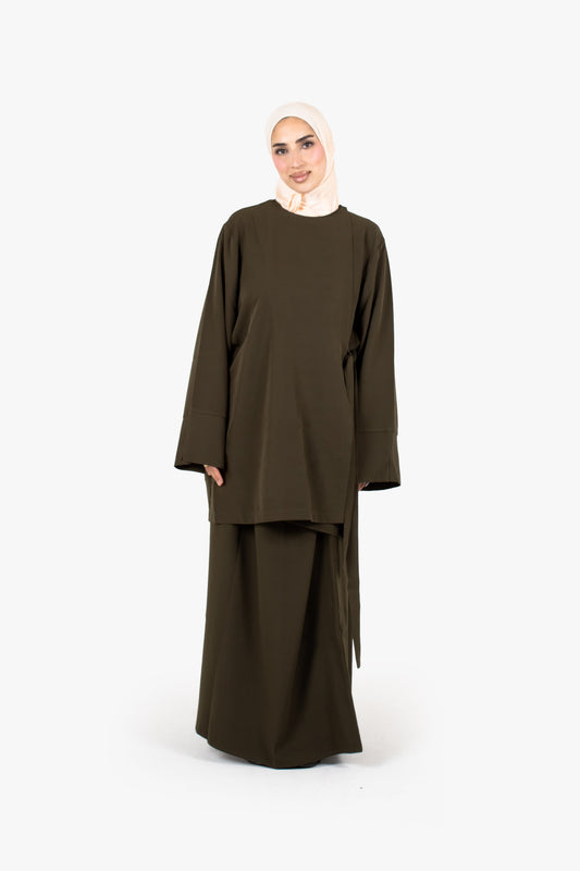 Khaki Powder Touch Crepe Side Wrap Two-Piece