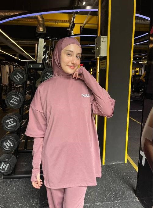 Rawnaqe Activewear – Ensemble Modeste 4 Pièces avec Manches Intégrées ✅