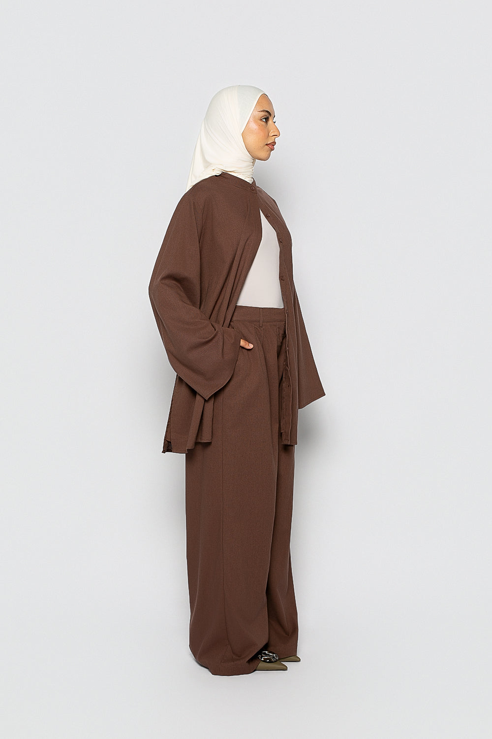 Pantalon ample Lin & Coton Chocolat