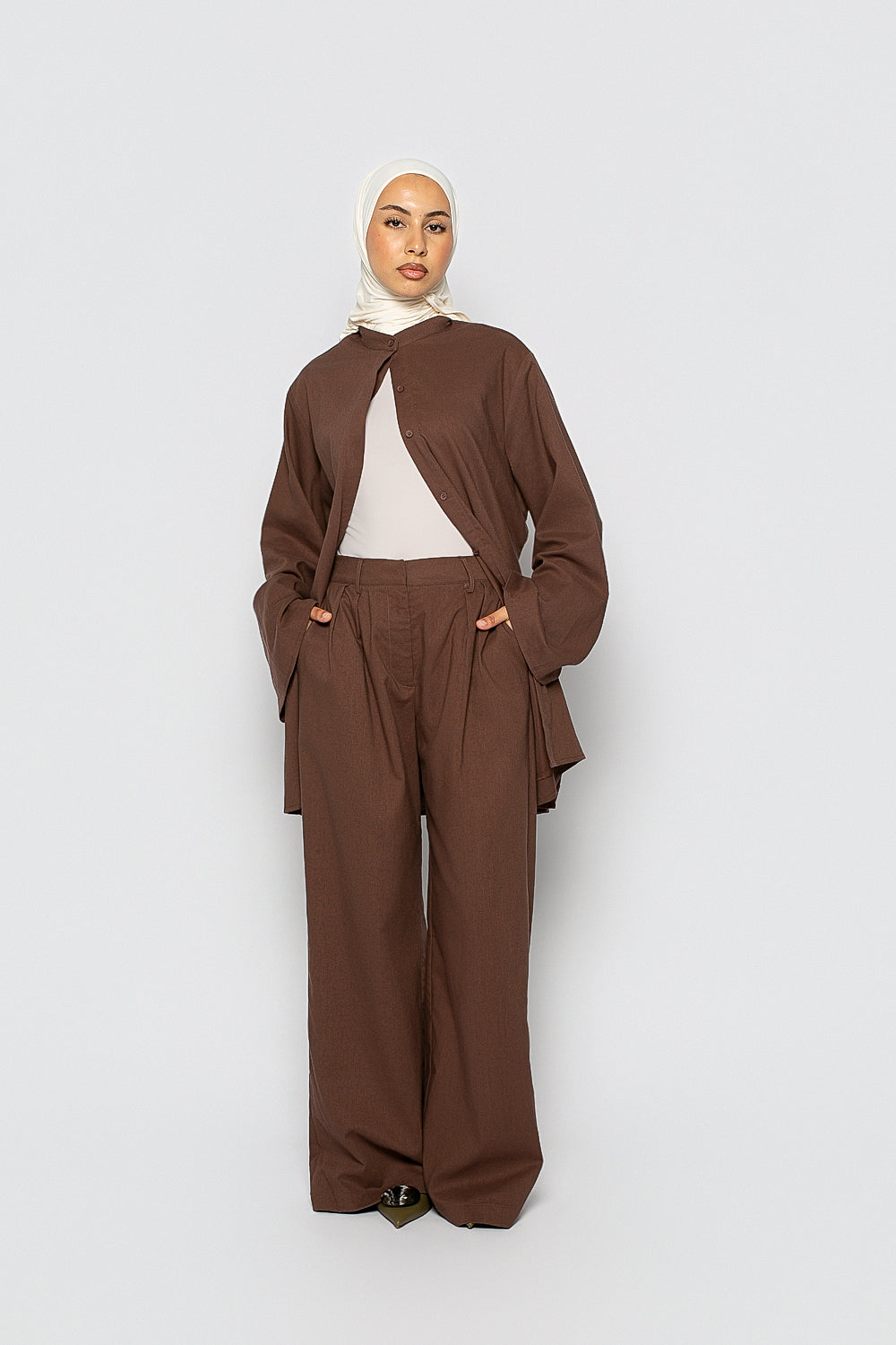 Pantalon ample Lin & Coton Chocolat