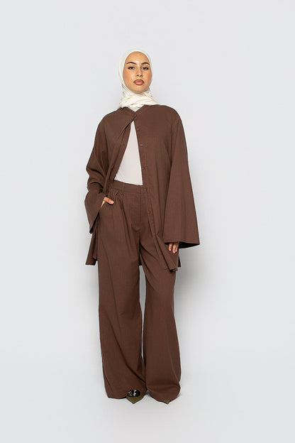 Pantalon ample Lin & Coton Chocolat