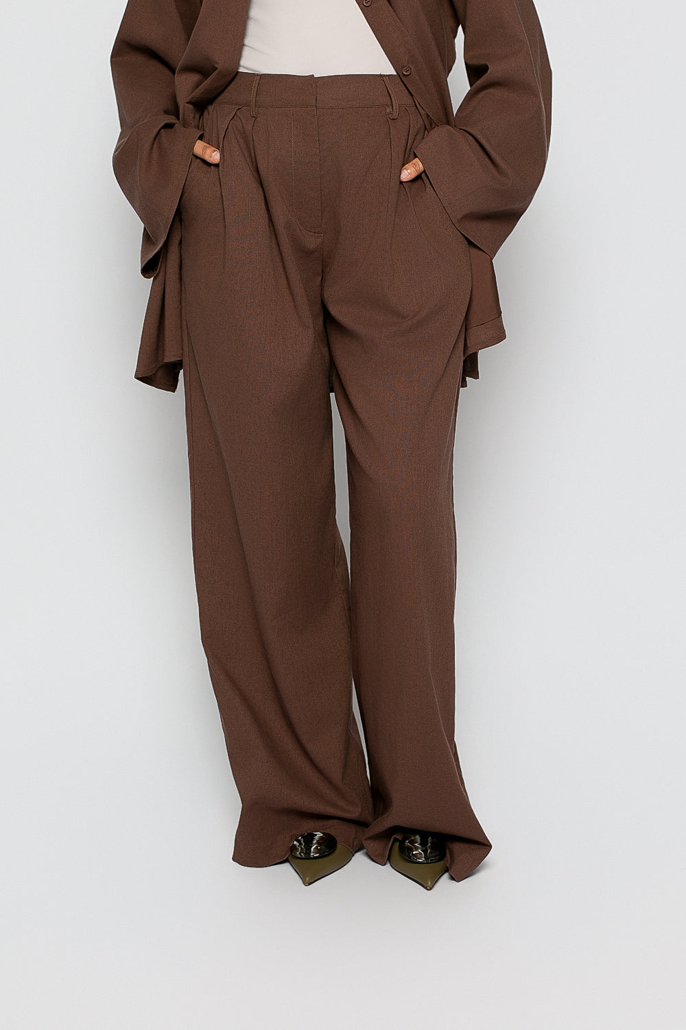 Pantalon ample Lin & Coton Chocolat