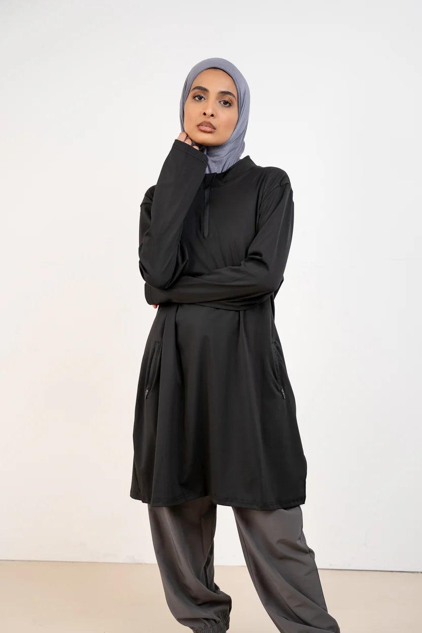 Active Modest Set | Tunique Longue + Pantalon noir Sport