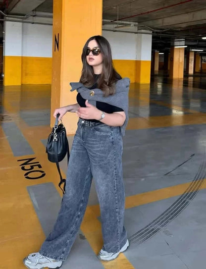 Jean Baggy Taille Haute Délavé