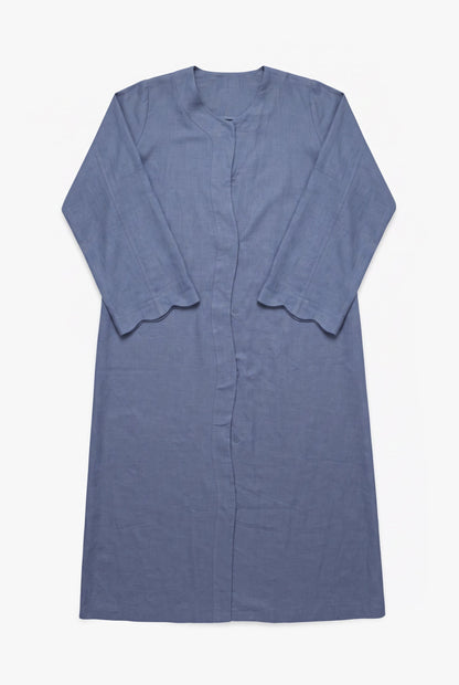 Pale Blue Linen Cotton Wave Open Abaya