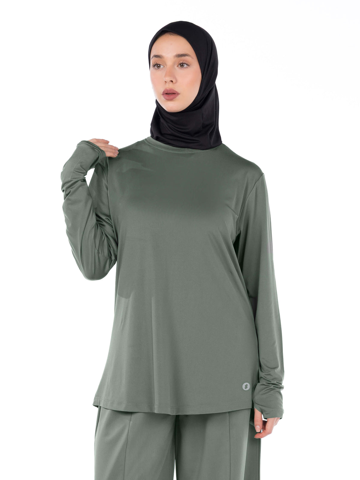 Rawnaqe Long-Sleeve Hi-Dri Sports Top - Sage Gray