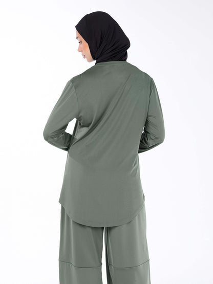 Rawnaqe Long-Sleeve Hi-Dri Sports Top - Sage Gray
