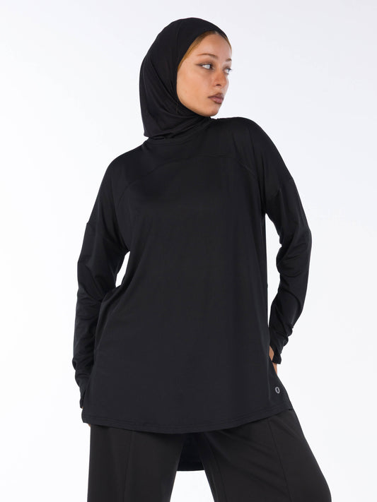 Rawnaqe Long-Sleeve HI-Dri Sports Loose Top - Black