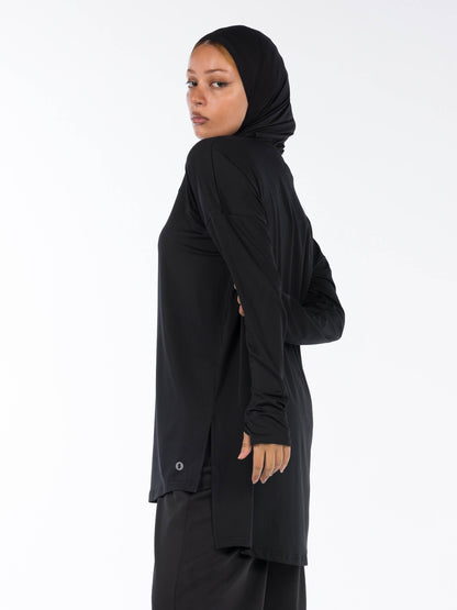 Rawnaqe Long-Sleeve HI-Dri Sports Loose Top - Black