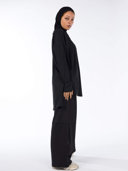 Rawnaqe Long-Sleeve HI-Dri Sports Loose Top - Black