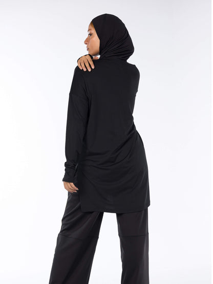 Rawnaqe Long-Sleeve HI-Dri Sports Loose Top - Black