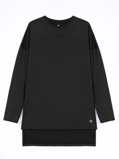 Rawnaqe Long-Sleeve HI-Dri Sports Loose Top - Black