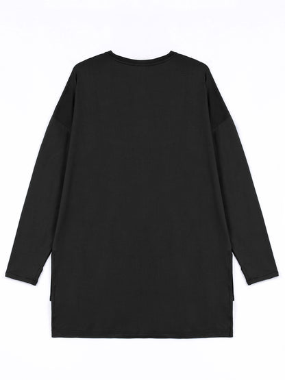 Rawnaqe Long-Sleeve HI-Dri Sports Loose Top - Black