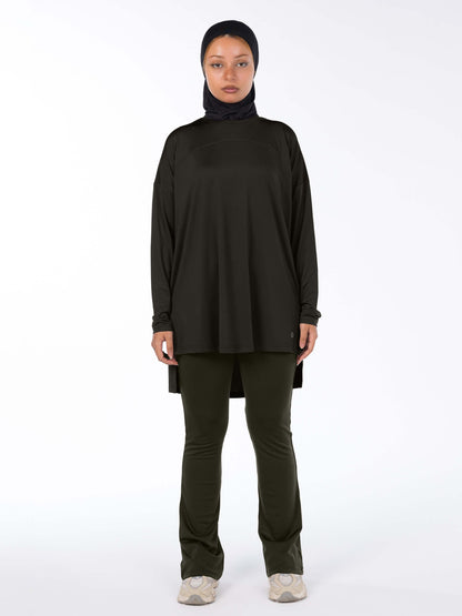 Rawnaqe Long-Sleeve HI-Dri Sports Loose Top - Brown