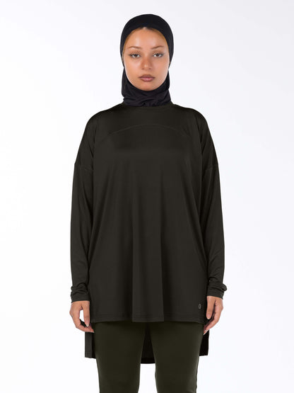 Rawnaqe Long-Sleeve HI-Dri Sports Loose Top - Brown