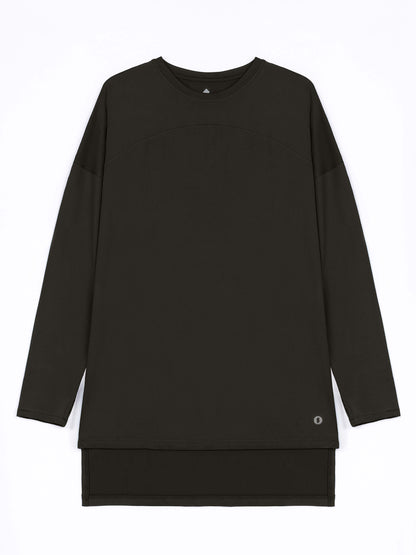 Rawnaqe Long-Sleeve HI-Dri Sports Loose Top - Brown