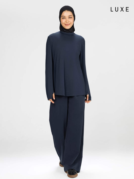 Rawnaqe Luxe | Long Sleeve Sports Top - Navy