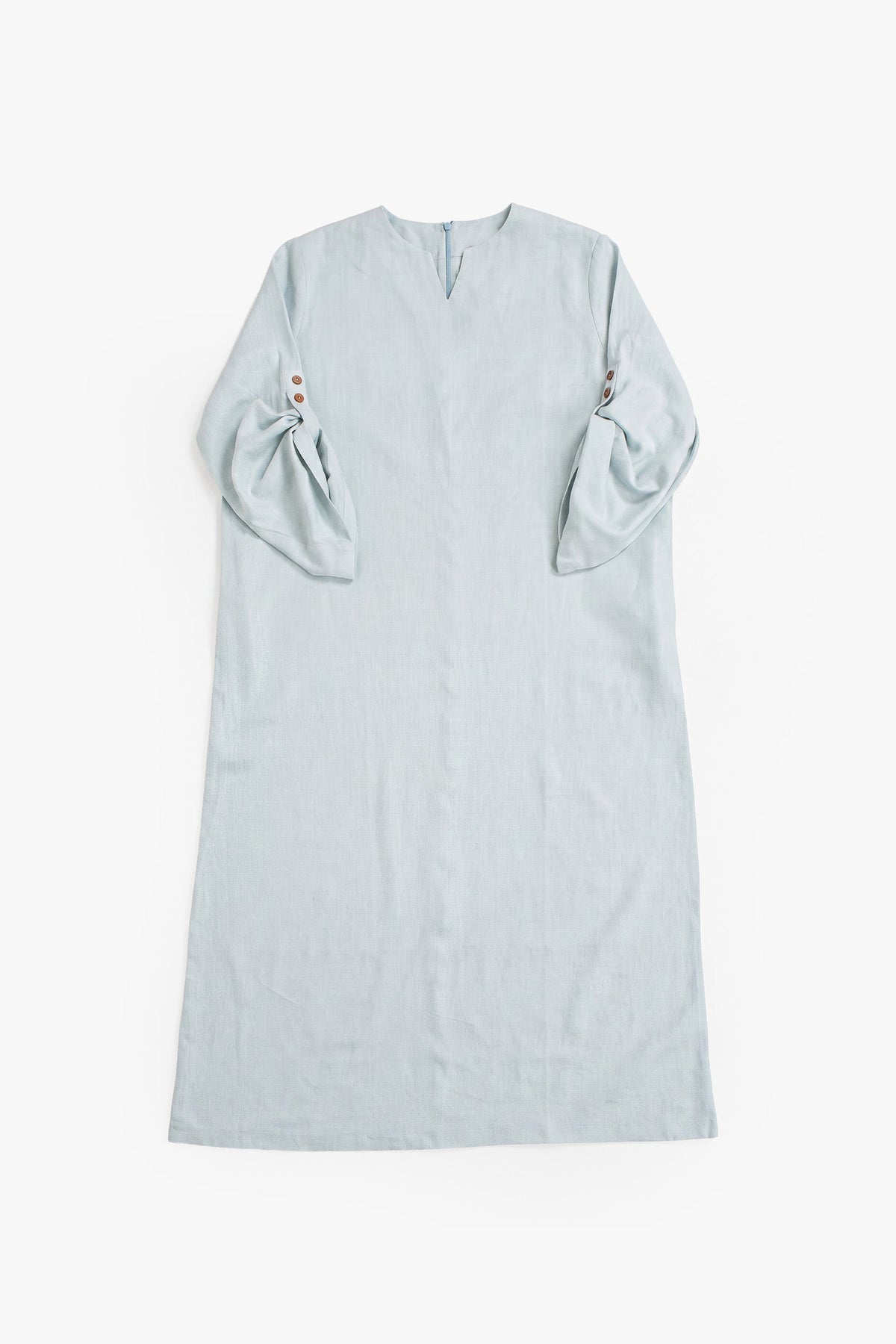 Baby Blue Linen Cotton Button Sleeve Abaya