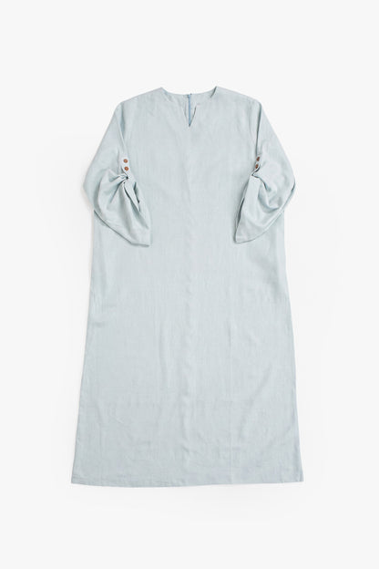 Baby Blue Linen Cotton Button Sleeve Abaya