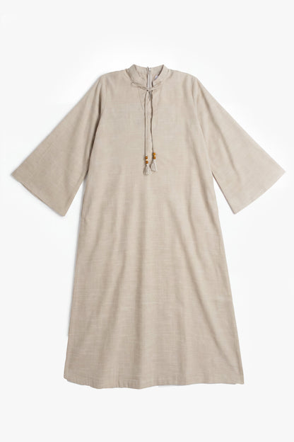 Beige Cotton Blend Tassel Abaya