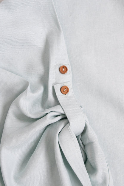 Baby Blue Linen Cotton Button Sleeve Abaya