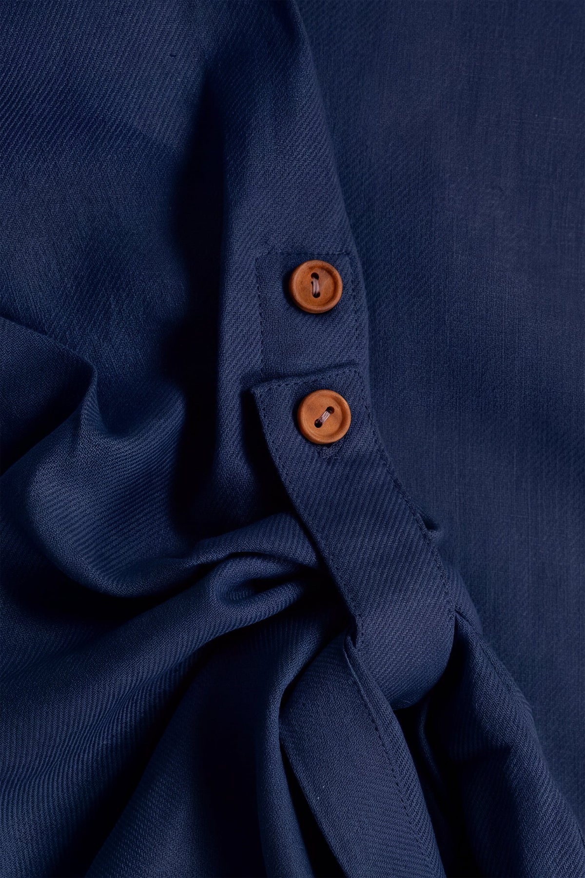 Navy Linen Cotton Button Sleeve Abaya