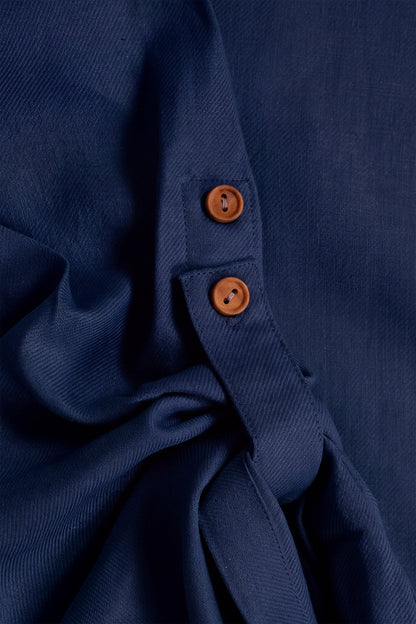 Navy Linen Cotton Button Sleeve Abaya